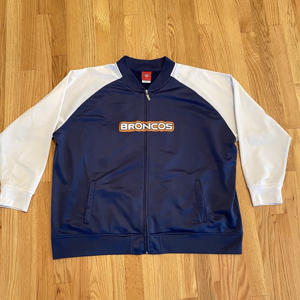 NFL Denver Broncos Track Jacket Women 2X Navy Blue White Full Zip Sporty Logo